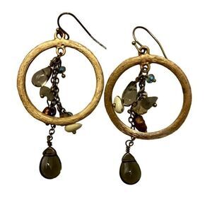 Brushed gold tone earrings with crystal bead stones holiday gifts for her
